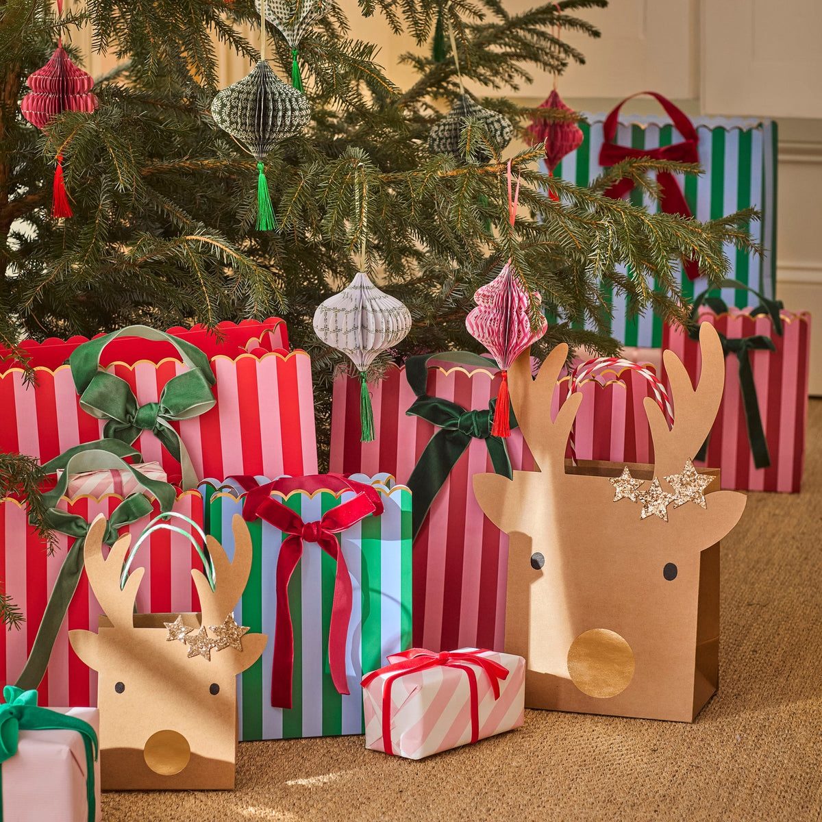 Sacos de Oferta Médios Riscas de Natal (Pack 3), embrulho de Natal