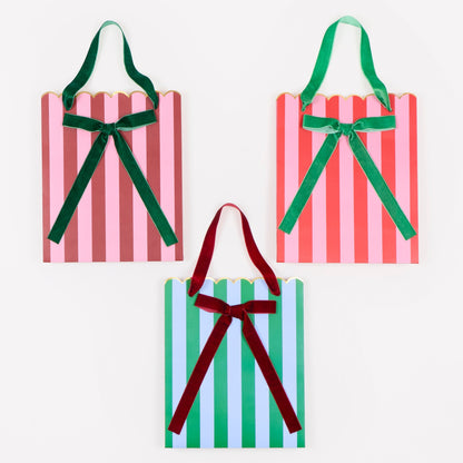 Sacos de Oferta Médios Riscas de Natal (Pack 3), embrulho de Natal