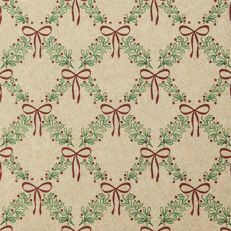 Guardanapo de Natal com laços vermelhos e folhagem – 33×33 cm