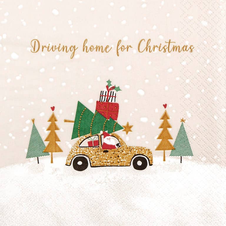 Guardanapos natal driving home 33x33 cm carro dourado presentes