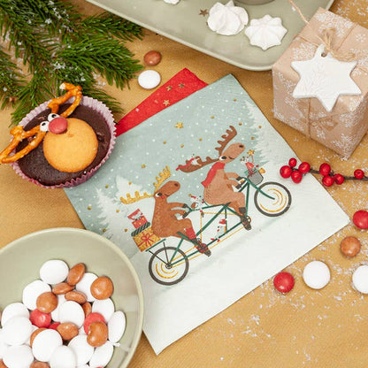 Christmas Napkins Cycling Moose