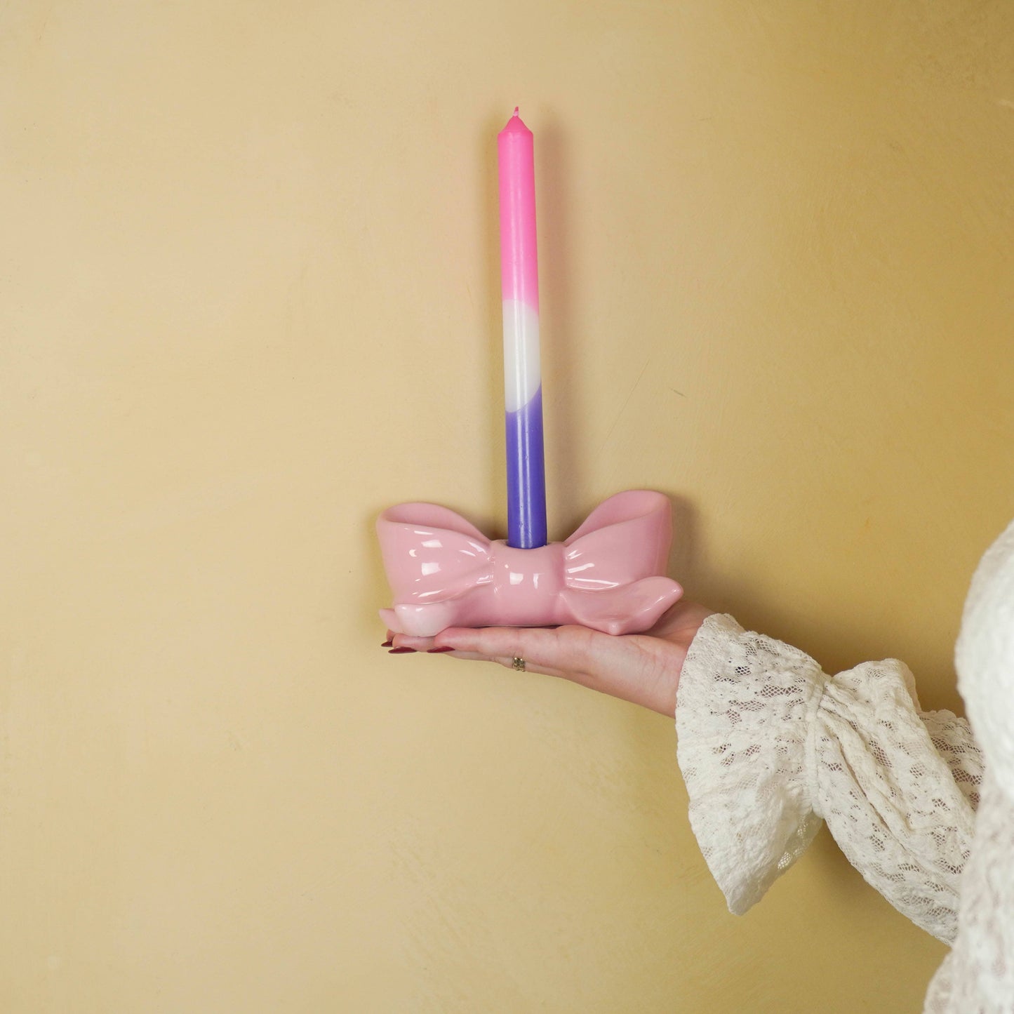 Castiçal Laço Rosa