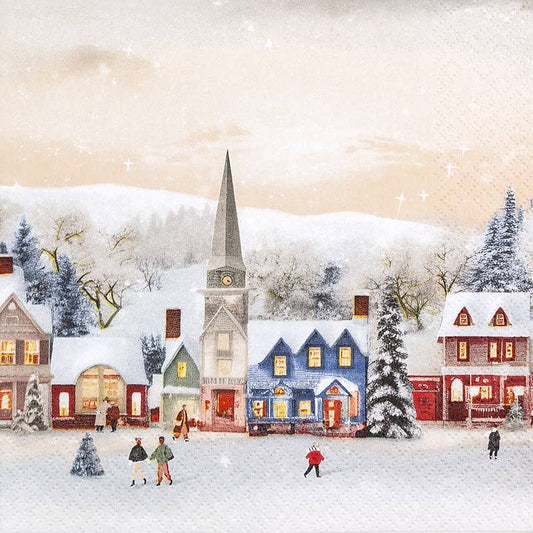 Guardanapo com aldeia de Natal e cenário de inverno – 33×33 cm