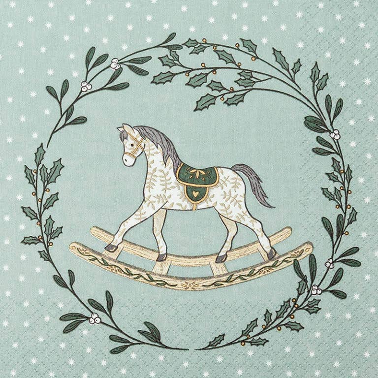 Guardanapos de Natal com cavalinho de balanço ilustrado – 33×33 cm