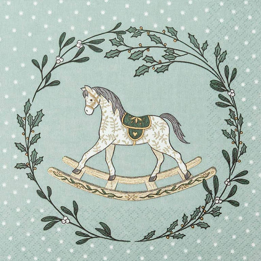 Guardanapos de Natal com cavalinho de balanço ilustrado – 33×33 cm