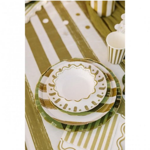 6 Pratos Mix&Match Riscas Verde Oliva - conjunto