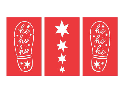 Conjunto de 3 formas stencils com a medida de 16,5 x 27,5cm em forma de pegadas de Pai Natal.
