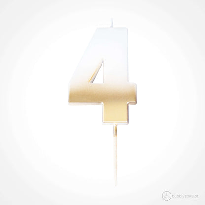 Vela de aniversário n.º 4 dourada degradê, com altura de 5cm.
Cada embalagem contém 1 unidade.