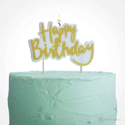 Vela de aniversário happy birthday com glitter dourado, com a medida de 10 x 7cm.
Cada embalagem contém 1 unidade.