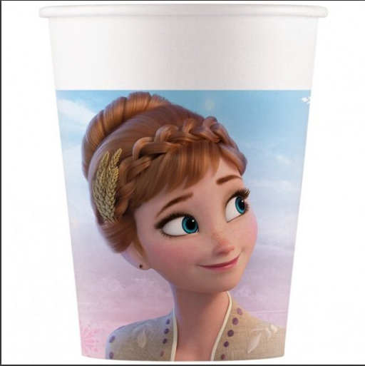 Copos da temática Frozen, com a capacidade de 200ml.
Cada embalagem contém 8 copos.