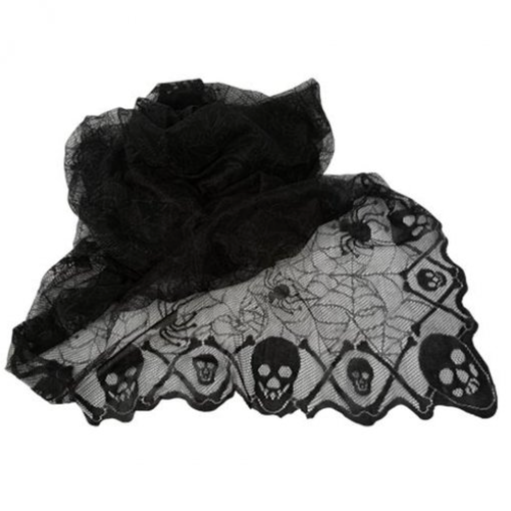 Toalha Preta com Aranhas e Caveiras