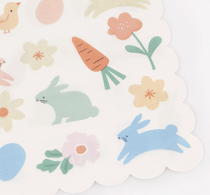 Guardanapos Coelhos e Flores Pastel (Pack 16)