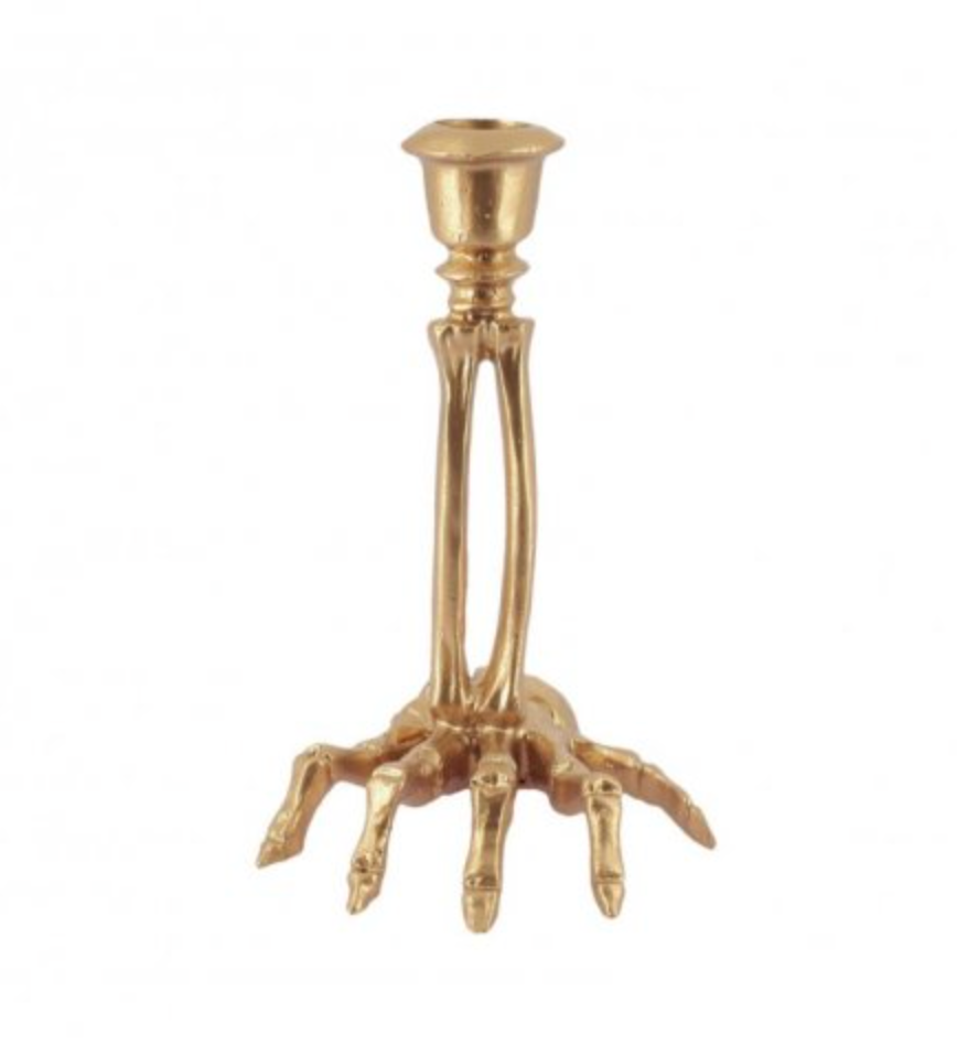 Castiçal Mão Esqueleto Dourado