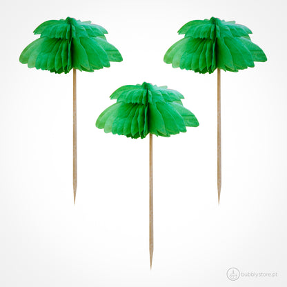 Conjunto de 6 toppers de cupcakes para festa Tropical / de Verão em forma de palmeiras.
