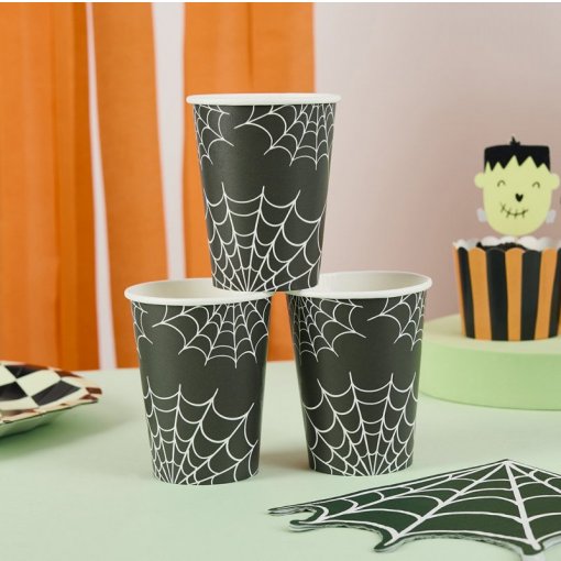 8 Copos 250ml Teia de Aranha Halloween Hootyballoo