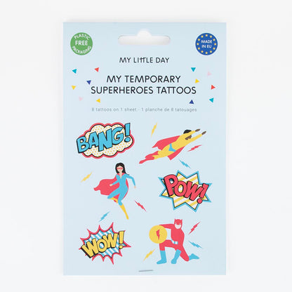 Tatuagens de festa aniversário infantil do tema Super-Heróis.
Cada embalagem contém 8 tatuagens.