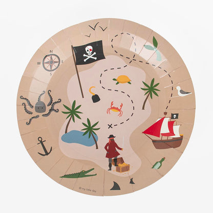 Pratos da temática Piratas, com a medida de 22 x 22cm.
Cada embalagem contém 8 unidades.