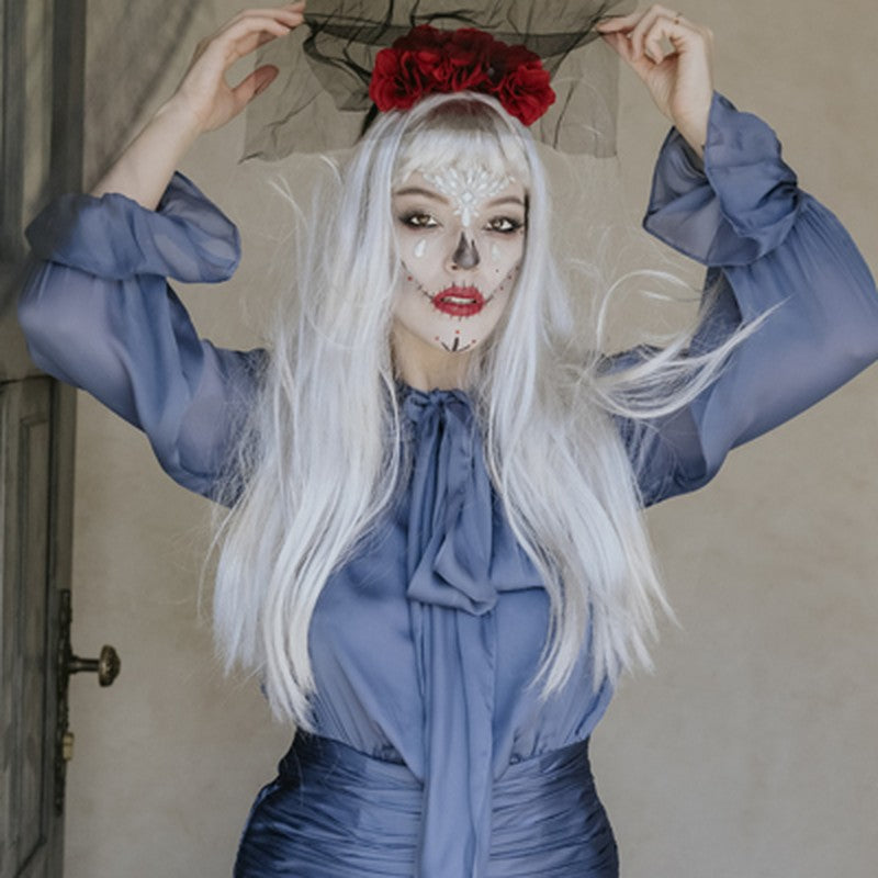 Bandolete Rosas Vermelhas com Véu, disfarce de Halloween