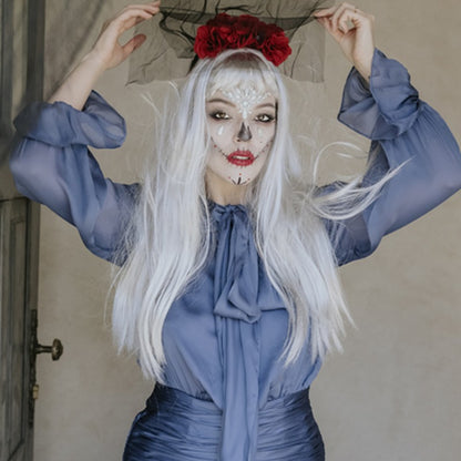 Bandolete Rosas Vermelhas com Véu, disfarce de Halloween