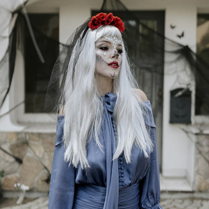 Bandolete Rosas Vermelhas com Véu, disfarce de Halloween