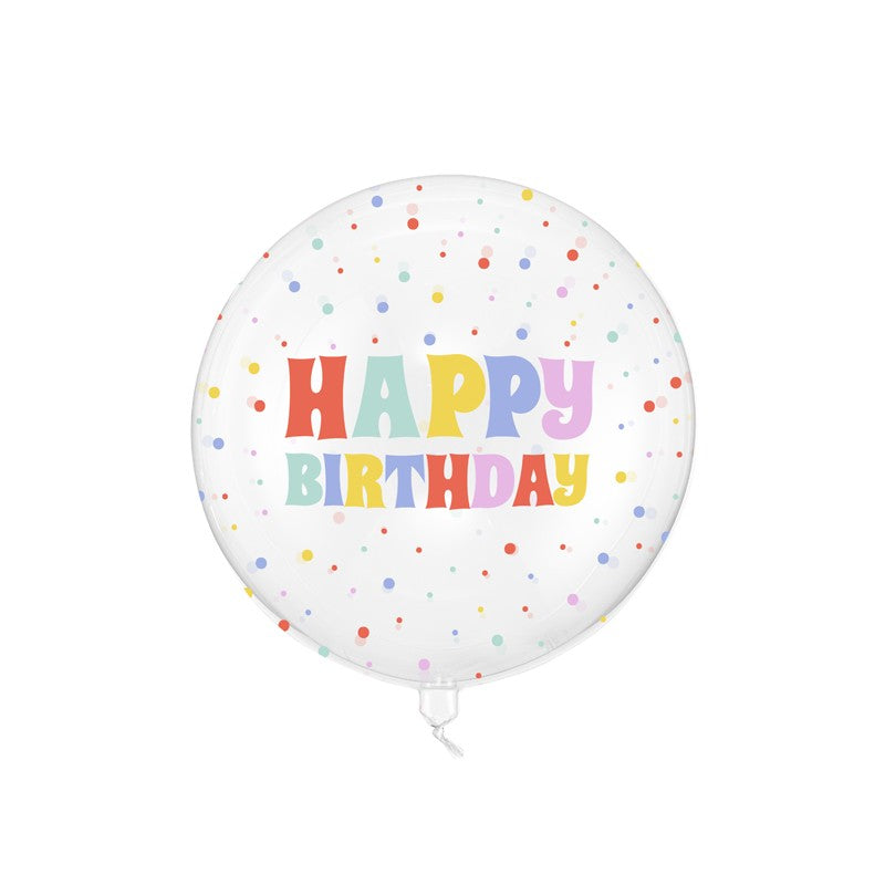 Balão Bubble Transparente Happy Birthday 60 cm