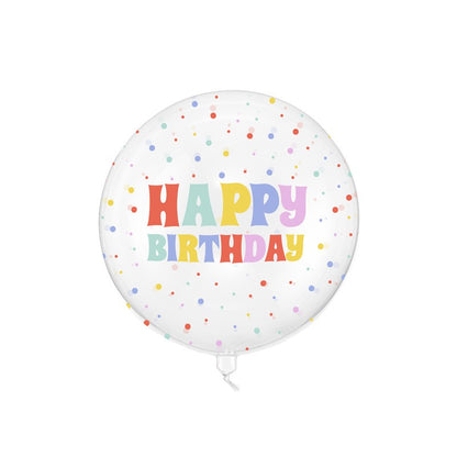 Balão Bubble Transparente Happy Birthday 60 cm