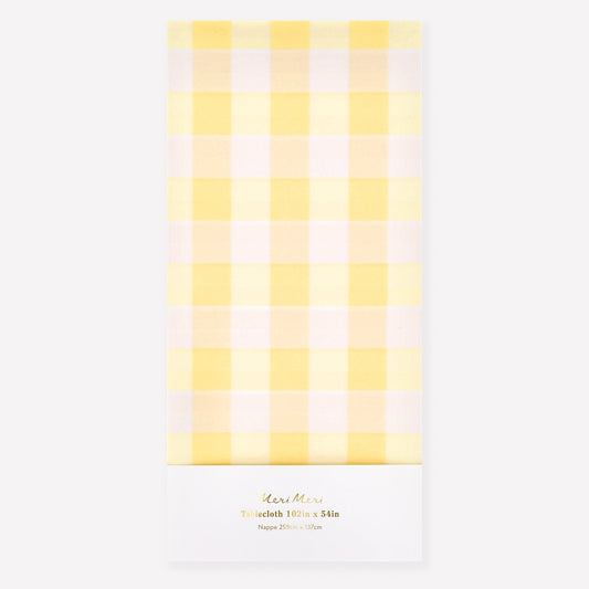 Toalha de Mesa de Papel Gingham Amarela Meri Meri