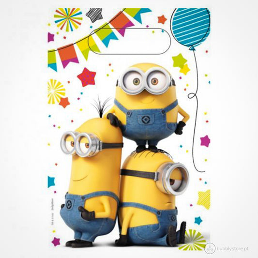 Sacos para doces ou brindes, da temática Minions.
Cada embalagem é composta por 8 sacos.