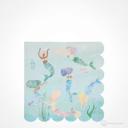 Guardanapos da temática Sereias,com a medida de 16,5 x 16,5 cm. Disponíveis em embalagens de 16 unidades.