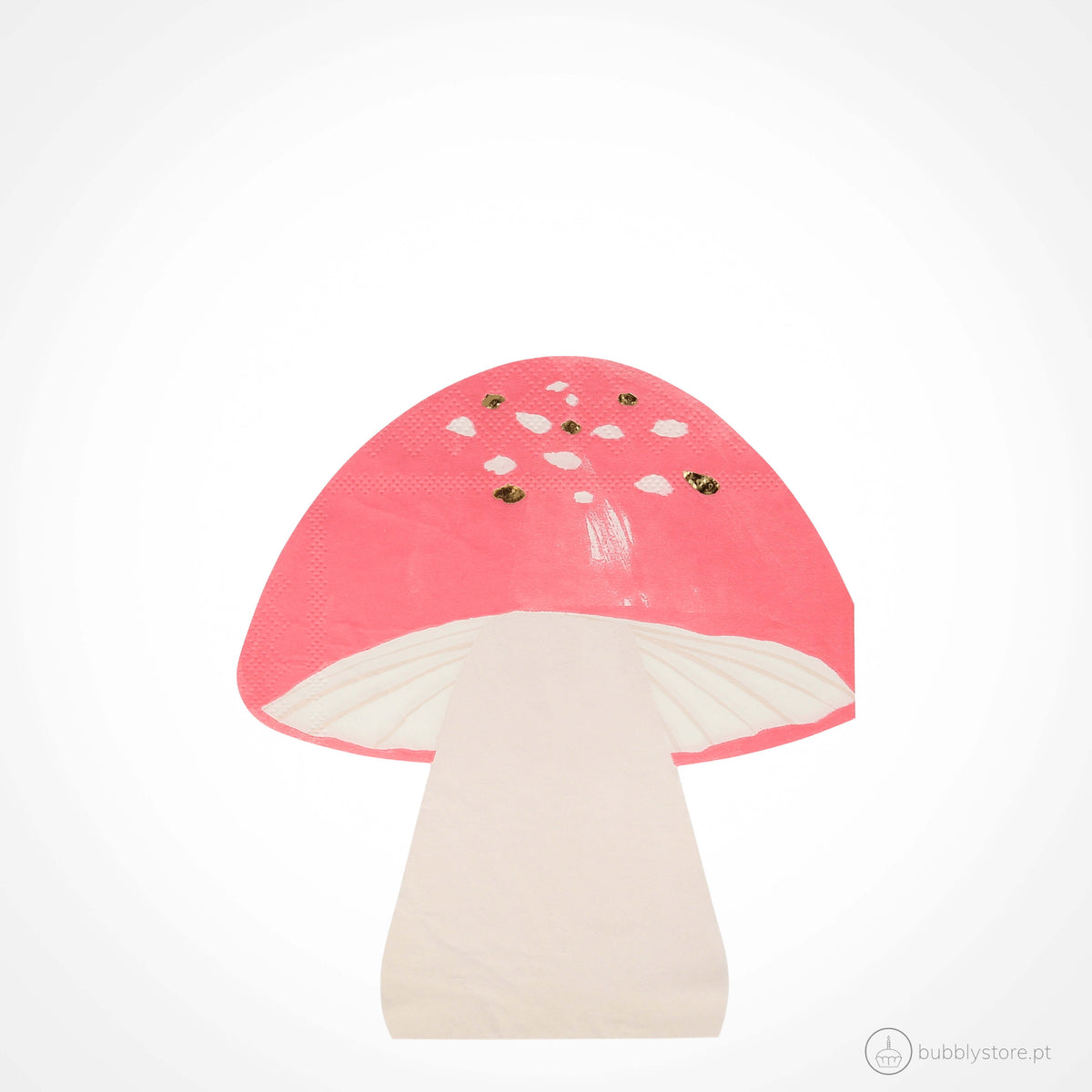 Guardanapos em formato de cogumelos, com a medida de 14,6 x 15,9 cm. Cada embalagem é composta por 16 unidades.