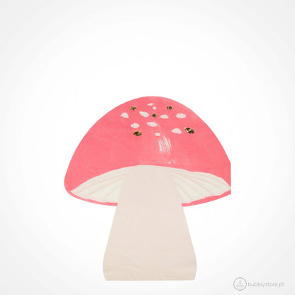 Guardanapos em formato de cogumelos, com a medida de 14,6 x 15,9 cm. Cada embalagem é composta por 16 unidades.