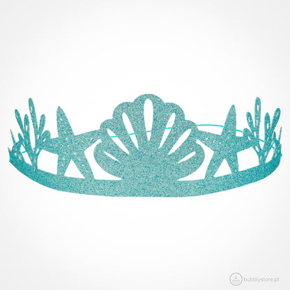 Tiara de glitter verde para decoração de festa aniversário do tema sereia. Cada embalagem é composta por 8 tiaras.