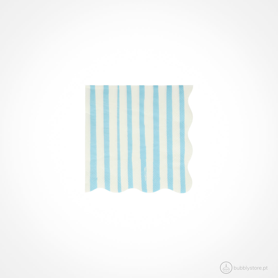Guardanapos com riscas azuis e brancas, com a medida de 12,7 x 12,7cm.
Cada embalagem é composta por 16 unidades.