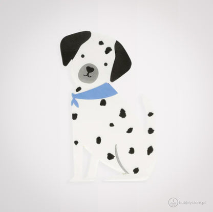 Guardanapos com formato de cão, com a medida de 11,4 x 19,4 cm.
Cada embalagem é composta por 16 unidades.