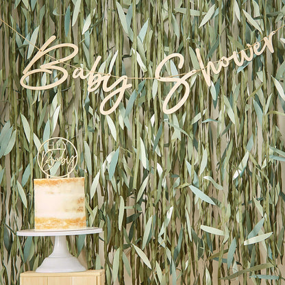 Grinalda com letras em madeira para decoração de baby shower / chá de bebé / revelação, com fio de juta de 2m.