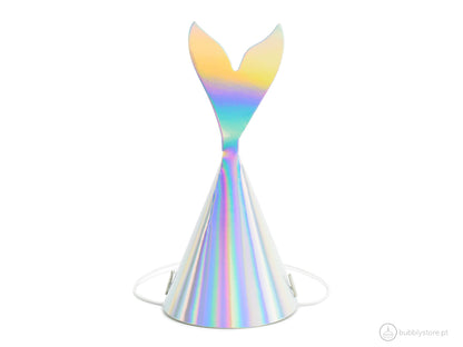 Conjunto chapéus em forma de cauda de sereia, com diâmetro de 8cm. Cada embalagem contém 6 unidades.