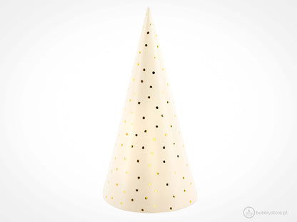 Conjunto chapéus pêssego com pintas douradas, com diâmetro de 9,5cm.
Cada embalagem contém 6 unidades.
