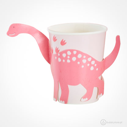 Copos com dinossauro rosa em 3D, com a capacidade de 260ml.
Cada embalagem contém 8 unidades.