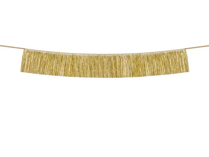 Grinalda de franjas douradas para decoração de festa ou aniversário, com comprimento de 1,35m.
