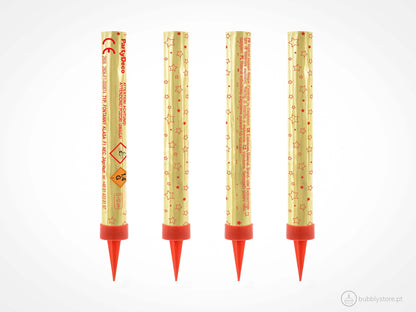 Vela sparkle / foguete dourado, com altura de 12cm. Cada embalagem contém 4 unidades.
