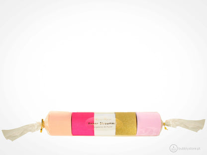 Conjunto de fitas de papel crepe rosa para decoração festa aniversário, com 10 metros.