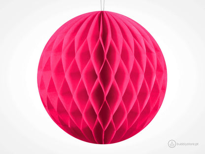 Bolas de papel rosa escuro para decoração festa aniversário, com 10cm. Cada embalagem é composta por 1 unidade.
