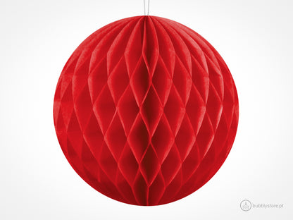 Bolas de papel vermelha para decoração festa aniversário, com 10cm. Cada embalagem é composta por 1 unidade.