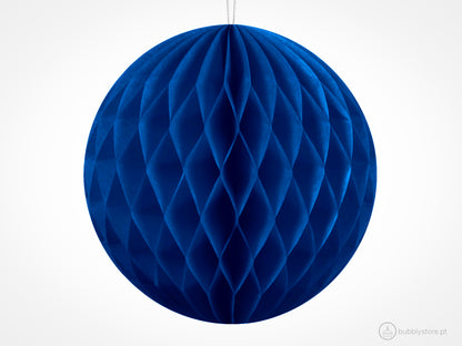 Bolas de papel azul marinho para festa aniversário, com 10cm. Cada embalagem é composta por 1 unidade.