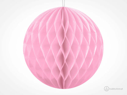 Bolas de papel rosa claro para festa aniversário, com 10cm. Cada embalagem é composta por 1 unidade.