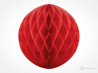 Bolas de papel vermelha para decoração festa aniversário, com 40cm. Cada embalagem é composta por 1 unidade.