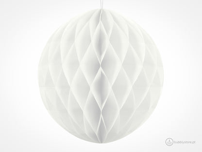Bolas de papel branca para decoração festa aniversário, com 30cm. Cada embalagem é composta por 1 unidade.