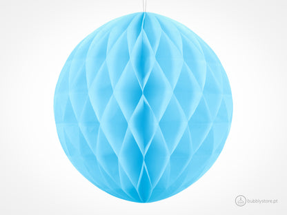 Bolas de papel azul céu para festa aniversário, com 40cm. Cada embalagem é composta por 1 unidade.