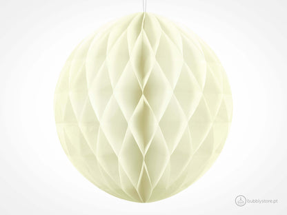 Bolas de papel creme para decoração festa aniversário, com 40cm. Cada embalagem é composta por 1 unidade.