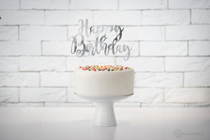 Topo de Bolo Happy Birthday Prateado (22,5 cm)